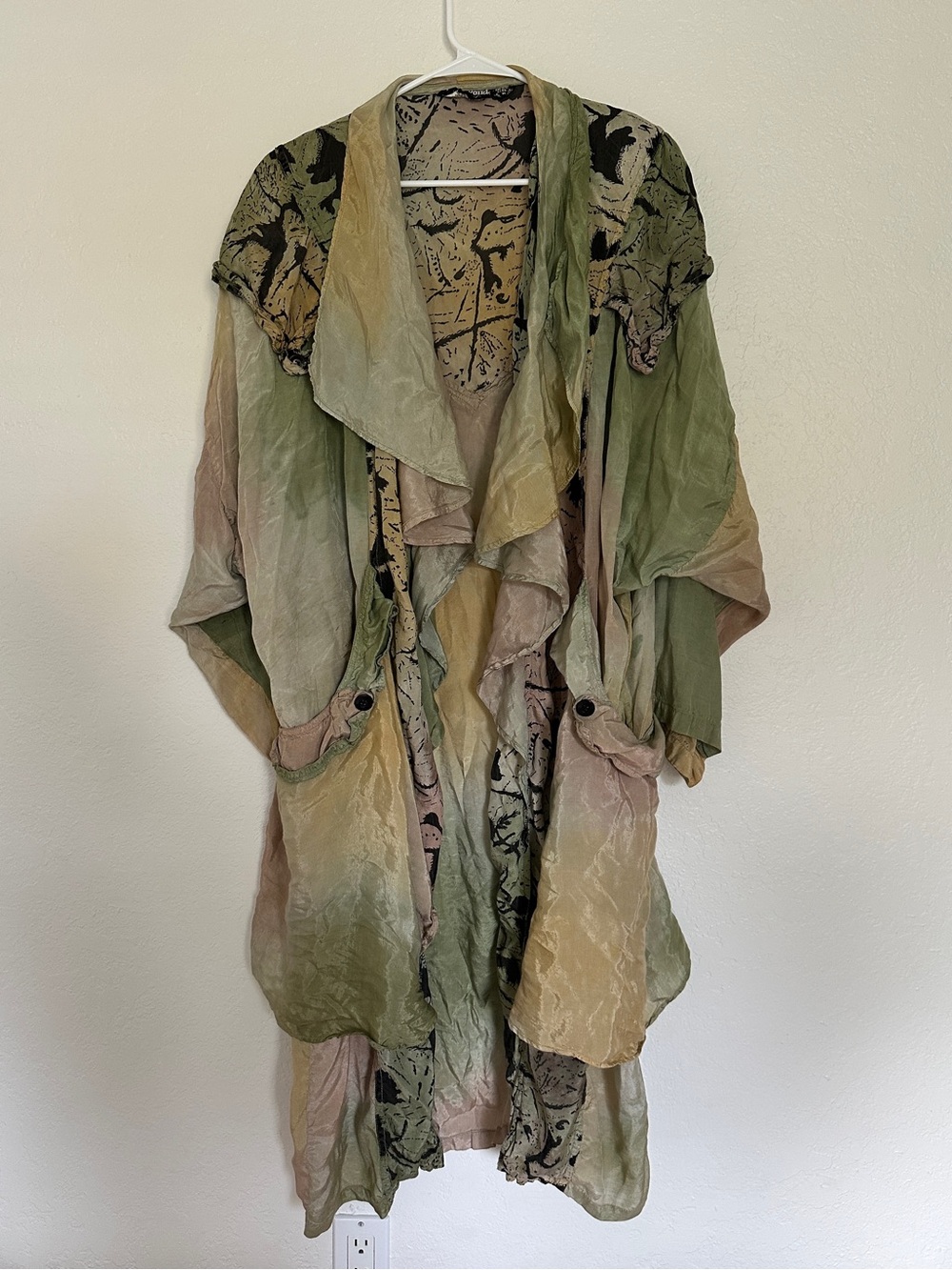 Vintage 80's Point to Point Dyed Ruffle House Robe Green M
